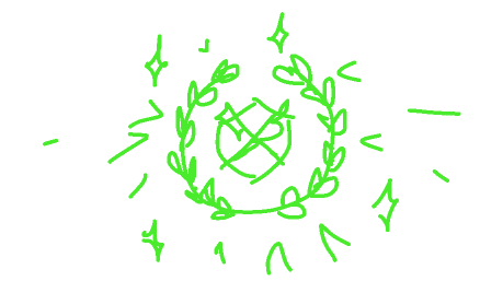 A green wreath with sparkles around it.