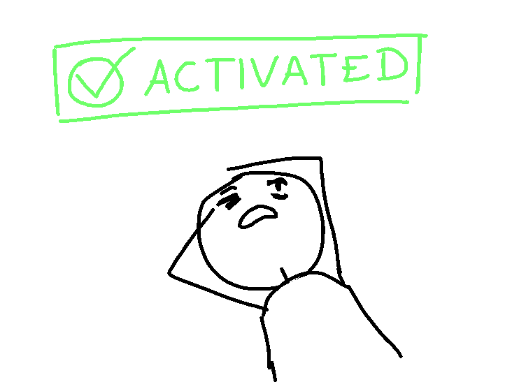 The player is lying on the ground, somewhat dazed, with a green "ACTIVATED" sign above their head