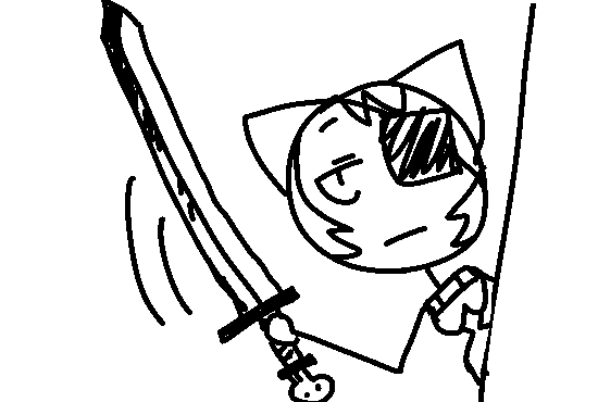 The same woman as above is now holding a large sword.