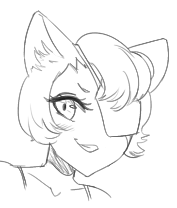 A smiling portrait of Lady Cat wearing an eyepatch and tank top.